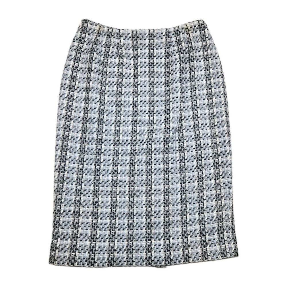 Doncaster Vintage Tweed Skirt Womens 4 Blue/Gray Straight Italy Slit Old Money